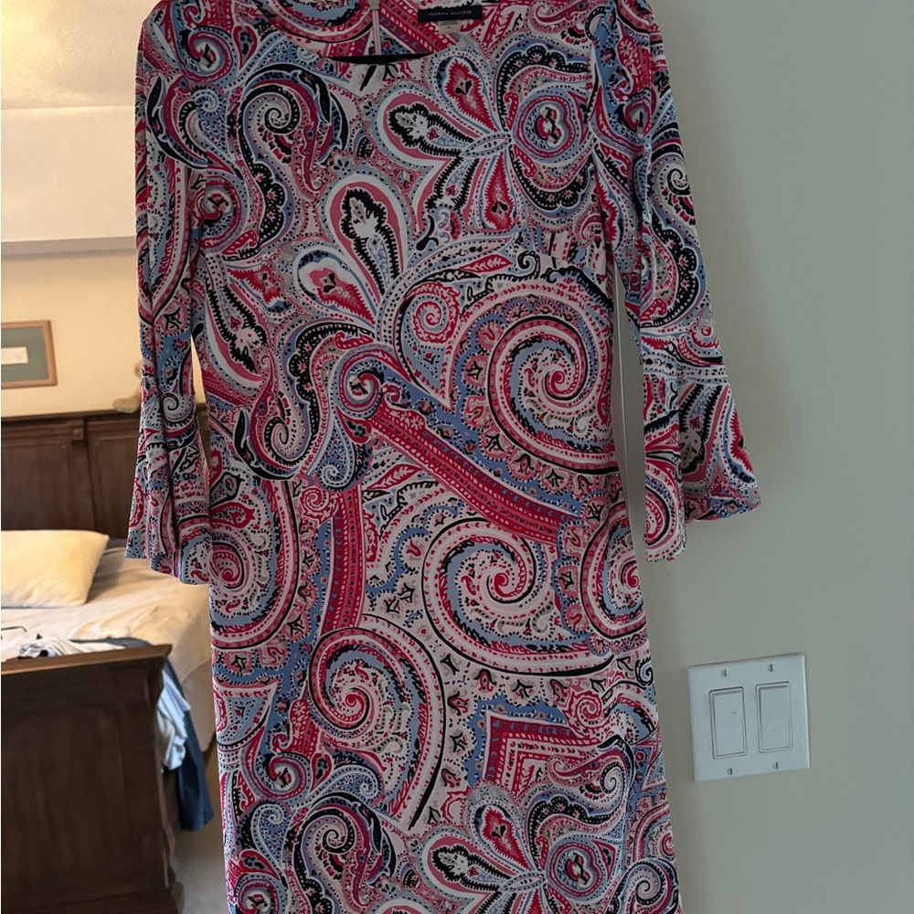 Tommy Hilfiger Red and Blue Paisley Long Sleeve Dress